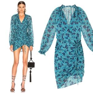 Veronica Beard Becky Silk Ruffle Mini Dress in Turquoise | 8